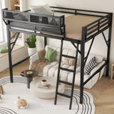Queen Size Loft Bed with Ladder, Metal Queen Loft Bed with Storage Shelves, High Loft Bed for Kids W2580P316650