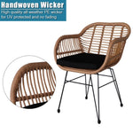 ZUN Oshion 3 pcs Wicker Rattan Patio Conversation Set with Tempered Glass Table Flaxen Yellow 36303696