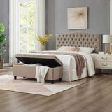 Upholstered tufted button storage bench ,Linen fabric entry bench with spindle wooden legs, Bed W2186P151306