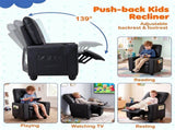 Black Kids Recliner Sofa with Retractable Footrest, Waterproof PU Leather Toddler Chair with Cup 72427419