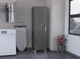 70.8H" Tall Narrow Storage Cabinet with 5-Tier Shelf, 3 Broom Hangers and Metal hardware, Smokey Oak B097P167440