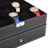 Watch Box 20 Mens Case Glass Top Display Organizer Lockable Black 38015822