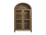 A high arched storage cabinet with a lamp, a modern retro-style wooden storage cabinet with 22213549