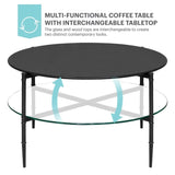 Round Coffee Table with Interchangeable Wood and Glass Top B03549008