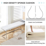 ZUN White shoe changing stool, silver metal legs, sofa stool dining chair, suitable for bedroom ,fitting W1151131315