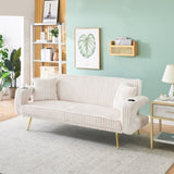 The straight-row white corduroy sofa with throw pillows, featuring a minimalist style, is suitable W1658P252026