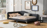 Full Size Upholstered Daybed with Headboard and Armrest, Support Legs, Grey WF318303AAE