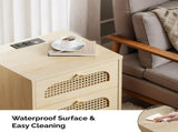 3-Drawer Nightstand with Rattan-Style Finish 15.75"*13.78"*23.82" with Power Outlet Oak 88311539