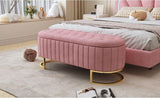 Elegant Upholstered Velvet Storage Ottoman with Button-Tufted,Storage Bench with Metal Legs for N733P208522H