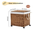 Laundry Hamper with Lid and Wheels, Woven Natural Water Hyacinth Rolling Laundry Hamper 61789069