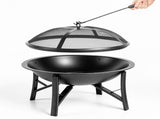 20.2in Round Wood- Pit with Mesh Lid, Fire Poker/Grate, Black 53387512