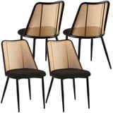 ZUN Black Rattan Dining Chairs Set of 4,Boucle Chairs with Natural Cane Back, Upholstered Dining Room W1164P218675