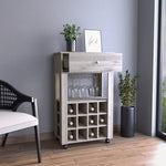 ZUN Memphis Bar Cart, Twelve Built-in Wine Rack, Four Legs, One Open Shelf -Light Gray B20092097