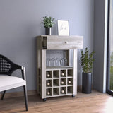 Memphis Bar Cart, Twelve Built-in Wine Rack, Four Legs, One Open Shelf -Light Gray B07092097