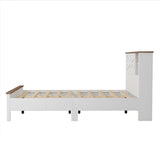 Farmhouse Platform Bed with Double Sliding Barn Door, Queen Size Rustic Wood Bed with
Charging WF317944AAK