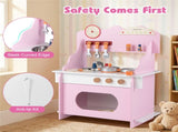 Pink Wooden Toddler Play Kitchen with Sink & Accessories, Safe Gift for Kids 3 00113003