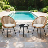 Modern 3-Piece Set 17.7" Anti-Spill Round Coffee Table 2 Rattan Swivel Chairs, Outdoor Patio W1151P250965