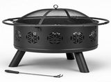 30 Inch Round Outdoor Wood Pit, Heavy Duty Wrought Iron Firepit with Hinged Spark 67742285