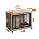 ZUN Furniture Style Dog Crate Side Table With Rotatable Feeding Bowl, Wheels, Three Doors, Flip-Up Top 50861371