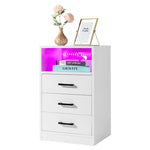 ZUN FCH 40*35*65cm Particleboard Pasted Triamine Three Drawers With Socket With LED Light Bedside Table 64197585