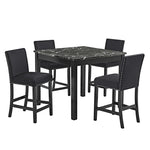 ZUN 5pc Counter Height Dining Set Square Faux Marble Table Upholstered Chairs Tufted Nail head Wooden B011P243216