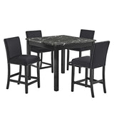 ZUN 5pc Counter Height Dining Set Square Faux Marble Table Upholstered Chairs Tufted Nail head Wooden B011P243216