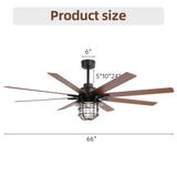 ZUN Modern 66 Inch Ceiling Fan With 6 Speed Wind 8 Blades Remote Control Reversible DC Motor With Light W934P189487