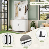 ON-TREND Farmhouse 4-in-1 Hall Tree with Barn Doors, Movable Bench with 7 Hanging Hooks and Shoe N721P205788K