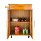 ZUN Moveable Kitchen Cart with Stainless Steel Table Top & One Drawer & One Cabinet Sapele 61792927