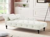 Aijia 60.6" Velvet Chaise Lounge Buttons Tufted Nailhead Trimmed Solid Wood Legs with 1 Pillow,White W111740823