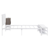 Twin size Metal Platform Bed with Two-Tier Storage Shelves, Wooden Storage Cabinet, White N737P199330K