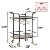 ZUN 2 Tier Bar Cart Wheels, Serving Cart Wheels And 2 Handle, Outdoor Bar Cart For The Home 77151370