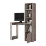 ZUN Broadmoor Computer Desk with 4-Tier Bookcase and 1-Door Cabinet Gray B062111730