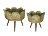 Set of 2 Metal Planter With Wood Legs Stand, LD18.5x23.5" SD15.7x20" W2078P498308