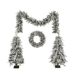 ZUN Pre-lit Christmas Artificial Tree 4-Piece Set, Garland, Wreath and Set of 2 Entrance Trees, X-mas 46945564