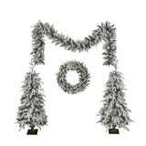 ZUN Pre-lit Christmas Artificial Tree 4-Piece Set, Garland, Wreath and Set of 2 Entrance Trees, X-mas 46945564