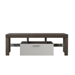 ZUN 20 minutes quick assembly brown simple modern TV stand with the toughened glass shelf cabinet W67943610