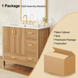 36" Wood Bathroom Vanity with Solid Wood Frame, 2 Soft Close Doors, 4Soft Close Drawers, Adjustable N729P321351N