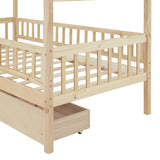 Twin Size Wooden House Bed with Two Drawers, Natural WF302181AAN