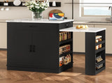 Extendable island console with drawers, double-door cabinet, and open shelving. Serves as dining 68266575