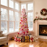 6ft Pink Pencil Christmas Tree, 392 Snow-Flocked Tips, 140 Warm White LEDs w/ 14081971