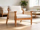 Accent Chair, Solid Hardwood Frame with Hand-Woven Paper Rope Arm, Mid-Century Modern Armchair with W5599P574869