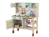Green wooden children's play kitchen, interactive light/sound stove, with microwave/oven/blackboard 57607355