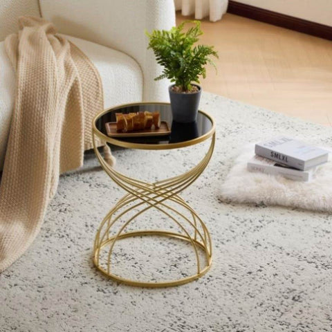 ZUN Modern Side Table [Golden Metal Frame+Black MIirror Top] N770P234488G