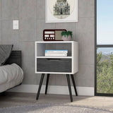 ZUN Nightstand 25"H, Superior Top, Four Legs, One Open Shelf, One Drawer, Smokey Oak / White B097132996