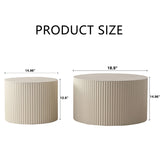 Beige Nesting Coffee Table Set of 2 Modern Drum Side Table End Table Wave Stripe Round Coffee Table W3081P254991