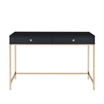 ZUN Black High Gloss and Gold 2-drawer Writing Desk B062P184559