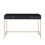 ZUN Black High Gloss and Gold 2-drawer Writing Desk B062P184559