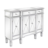 ZUN [FCH] Mirrored Finish Glass TV STAND with 3-Drawers 4 X Shape Doors Cabinet for Living Room 75958725