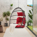 ZUN Outdoor Garden Rattan Egg Swing Chair Hanging Chair Wood W874107310